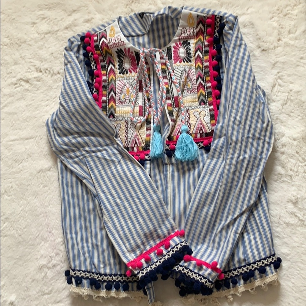 Shein boho style Pom Pom blazer